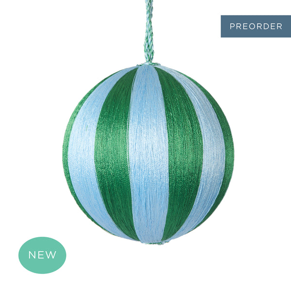 Retro Silk Stripe Bauble Medium Blue + Green