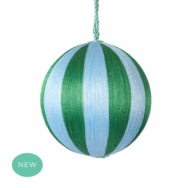 Retro Silk Stripe Bauble Medium Blue + Green