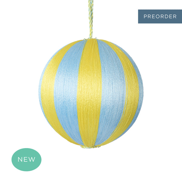 Retro Silk Stripe Bauble Medium Blue + Yellow