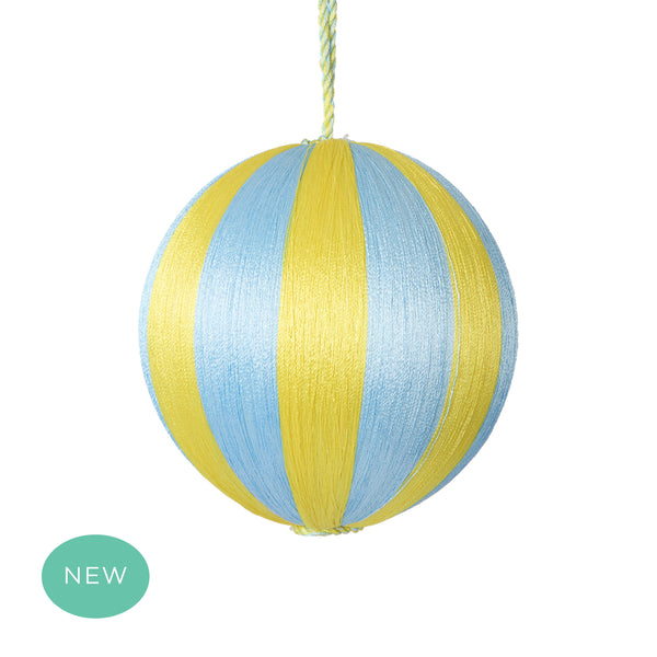Retro Silk Stripe Bauble Medium Blue + Yellow