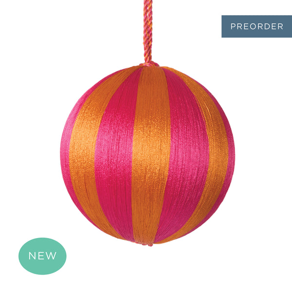 Retro Silk Stripe Bauble Medium Pink + Orange