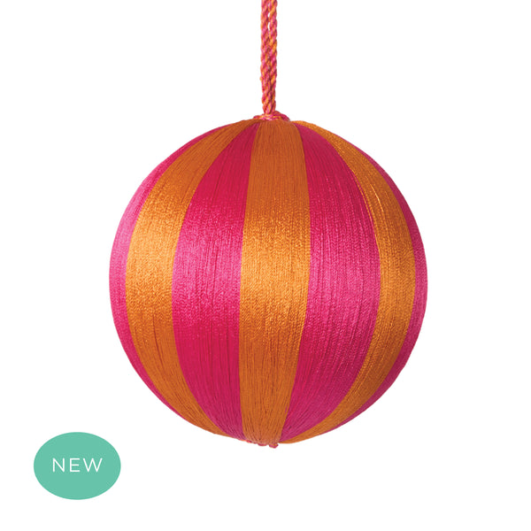 Retro Silk Stripe Bauble Medium Pink + Orange
