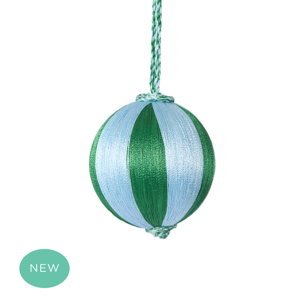 Retro Silk Stripe Bauble Green + Blue