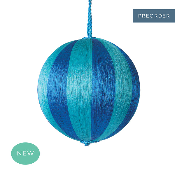 Retro Silk Stripe Bauble Medium Blue + Turquoise