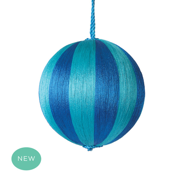 Retro Silk Stripe Bauble Medium Blue + Turquoise