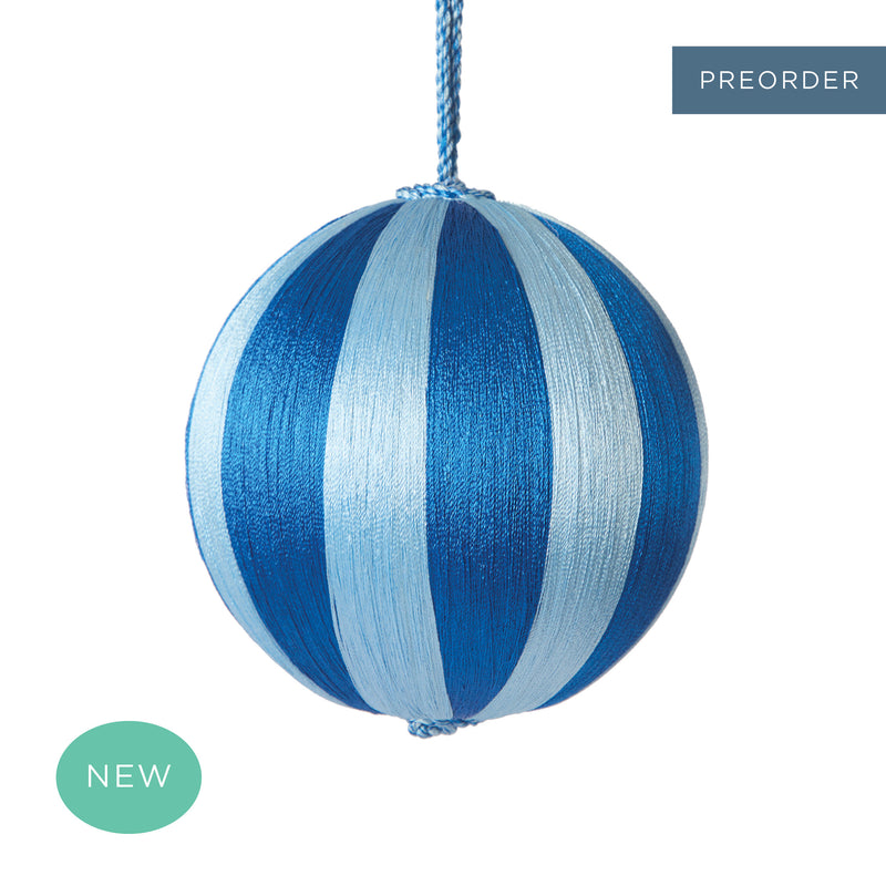 Retro Silk Stripe Bauble Medium Dark Blue + Blue