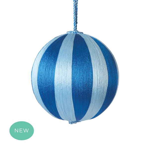 Retro Silk Stripe Bauble Medium Dark Blue + Blue
