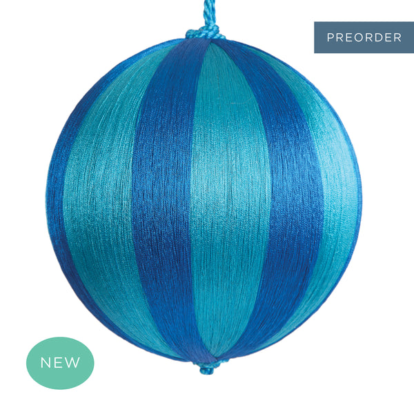 Retro Silk Stripe Bauble Large Blue + Turquoise