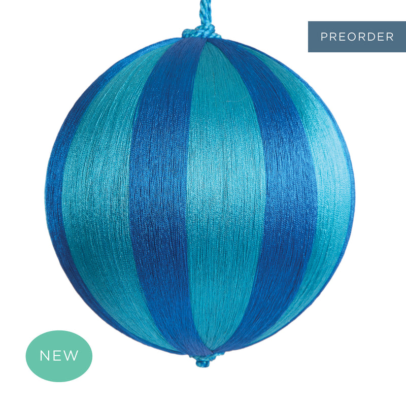 Retro Silk Stripe Bauble Large Blue + Turquoise