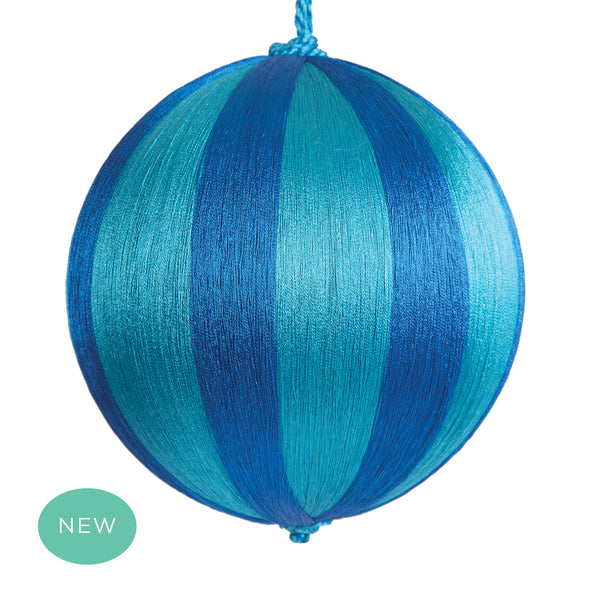 Retro Silk Stripe Bauble Large Blue + Turquoise