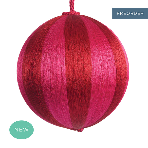 Retro Silk Stripe Bauble Large Fuchsia & Red