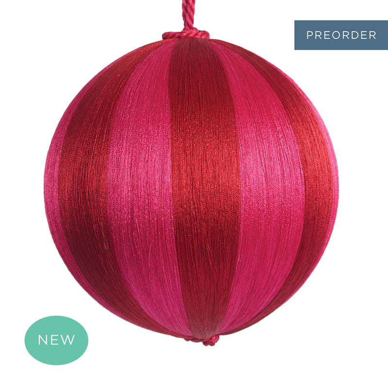 Retro Silk Stripe Bauble Large Fuchsia & Red