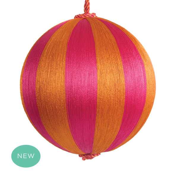 Retro Silk Stripe Bauble Large Pink + Orange