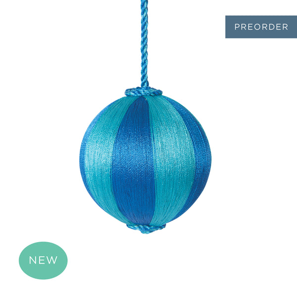Retro Silk Stripe Bauble Blue + Turquoise