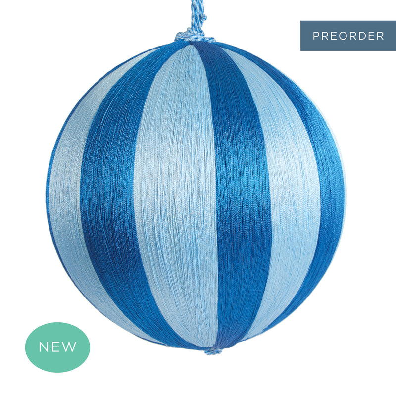 Retro Silk Stripe Bauble Large Dark Blue + Blue