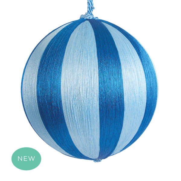 Retro Silk Stripe Bauble Large Dark Blue + Blue