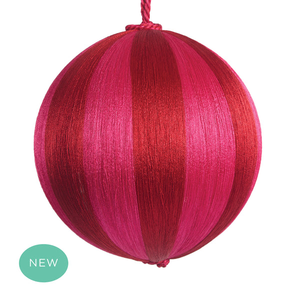 Retro Silk Stripe Bauble Large Fuchsia & Red