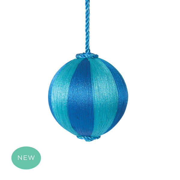 Retro Silk Stripe Bauble Blue + Turquoise