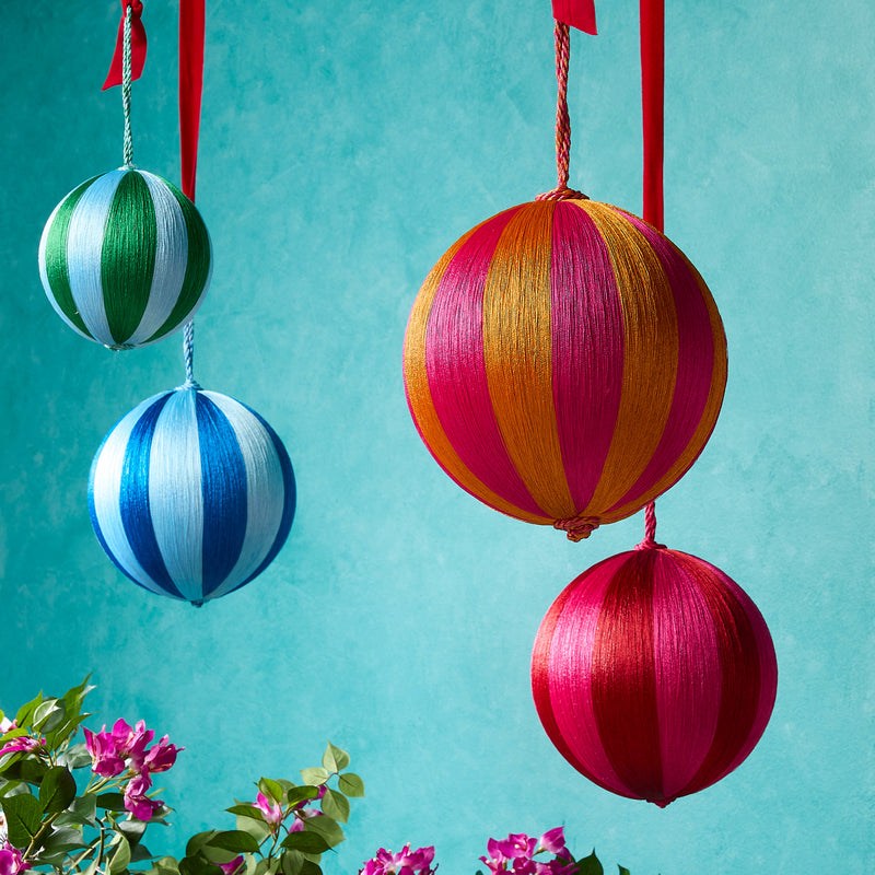 Retro Silk Stripe Bauble Large Blue + Turquoise