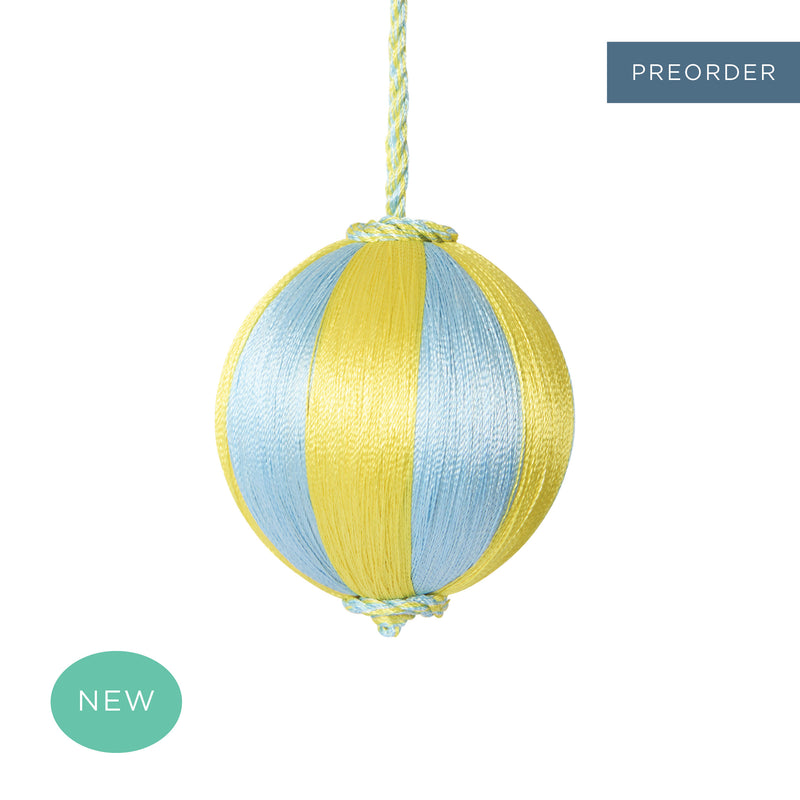 Retro Silk Stripe Bauble Blue + Yellow