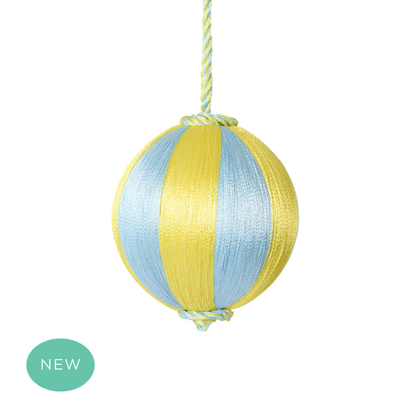 Retro Silk Stripe Bauble Blue + Yellow