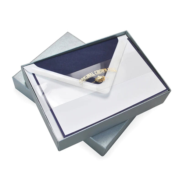 CROWN MILL Silver line Note cards with Navy Border - 25 A6 CARDS & 25 C6 LINED ENVELOPES