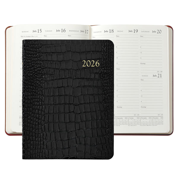 2026 Desk Diary Embossed Crocodile Black Leather
