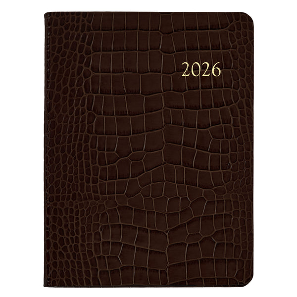2026 Desk Diary Embossed Crocodile Brown Leather