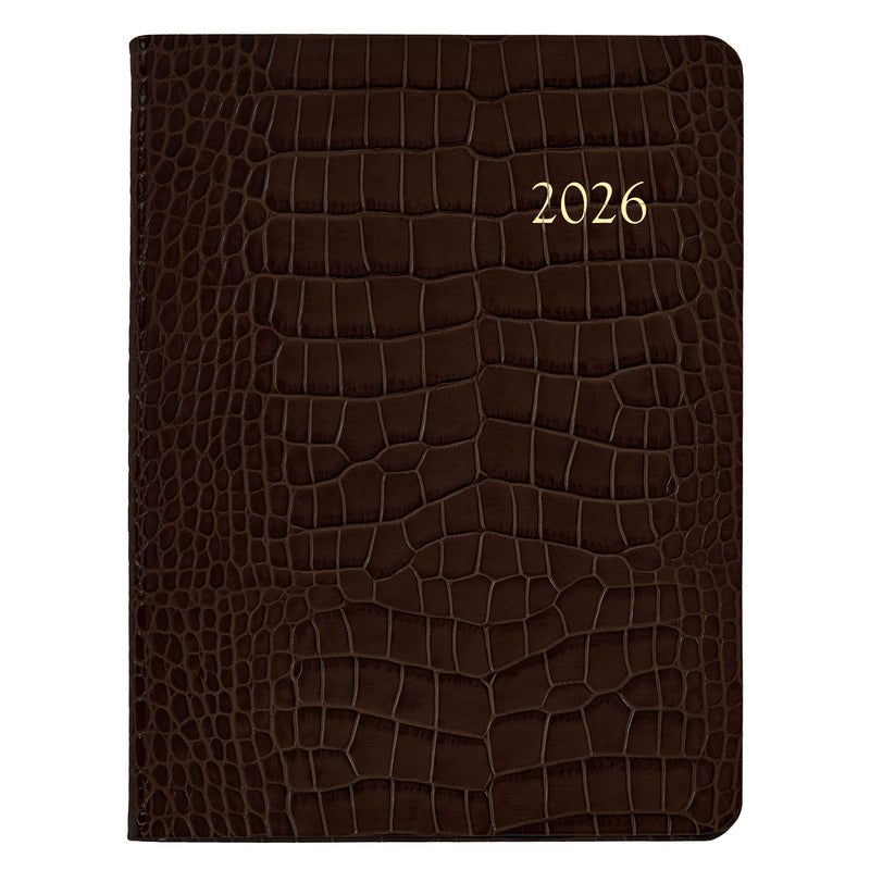 2026 Desk Diary Embossed Crocodile Brown Leather