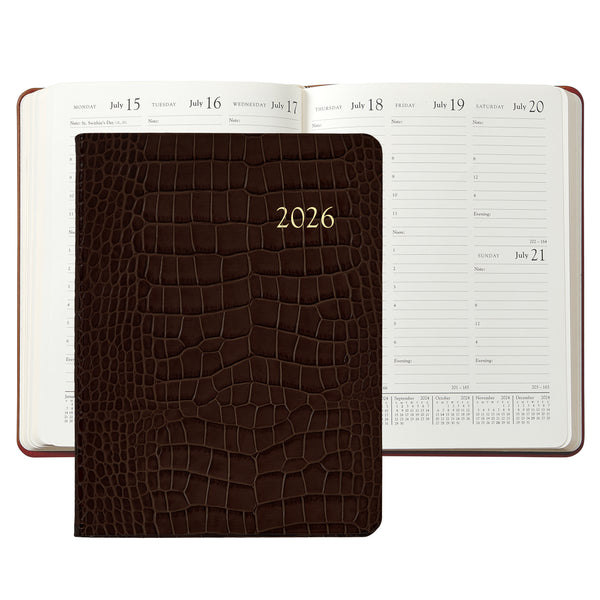 2026 Desk Diary Embossed Crocodile Brown Leather