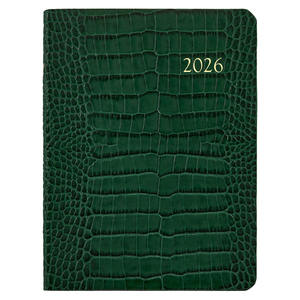 2026 Desk Diary Embossed Crocodile Emerald Green Leather