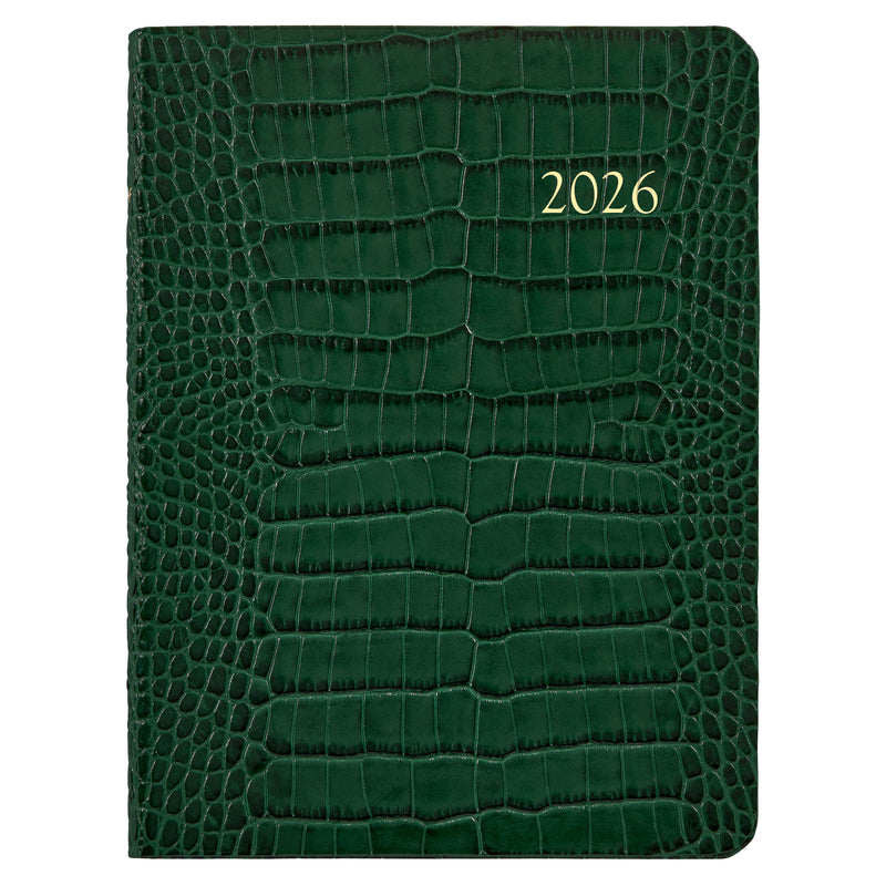 2026 Desk Diary Embossed Crocodile Emerald Green Leather