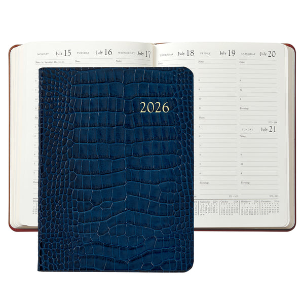 2026 Desk Diary Embossed Crocodile Sapphire Blue Leather
