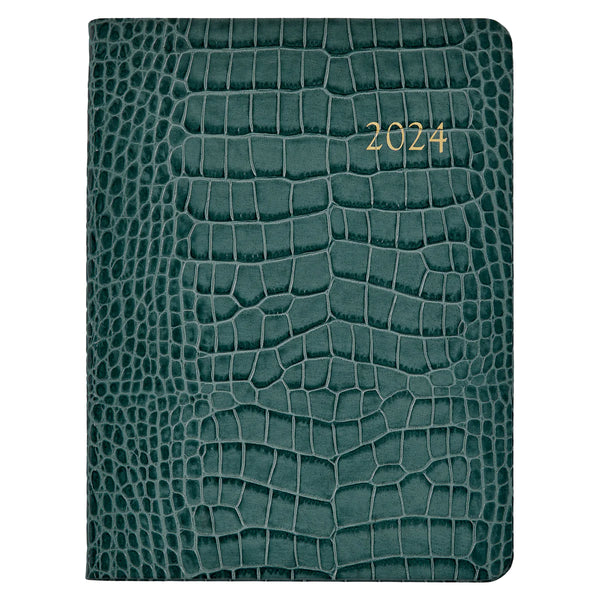 2024 Desk Diary Sky Blue Embossed Crocodile Leather
