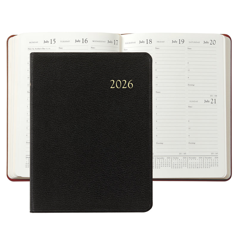 2026 Desk Diary Black Goatskin Leather