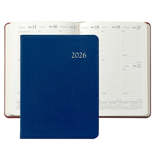 2026 Desk Diary Royal Blue Goatskin Leather