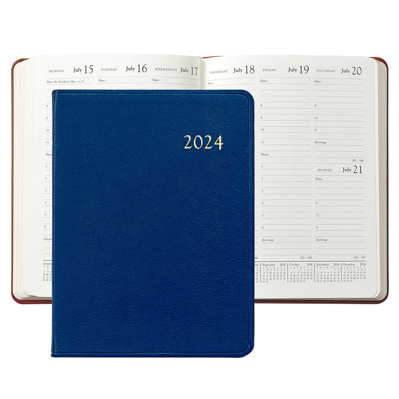 2024 Desk Diary Royal Blue Goatskin Leather