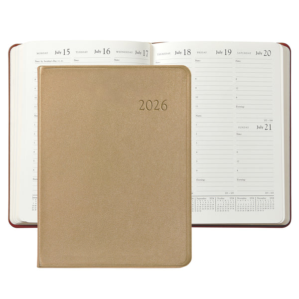 2026 Desk Diary White Gold Goatskin Leather
