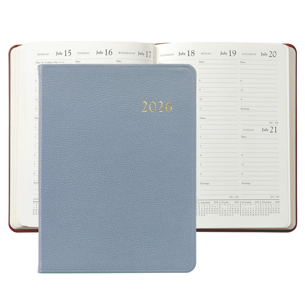 2026 Desk Diary Pebble Slate Blue Leather