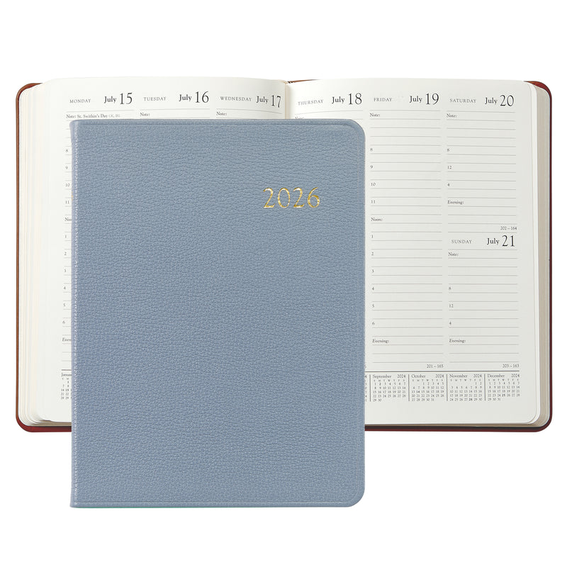 2026 Desk Diary Pebble Slate Blue Leather