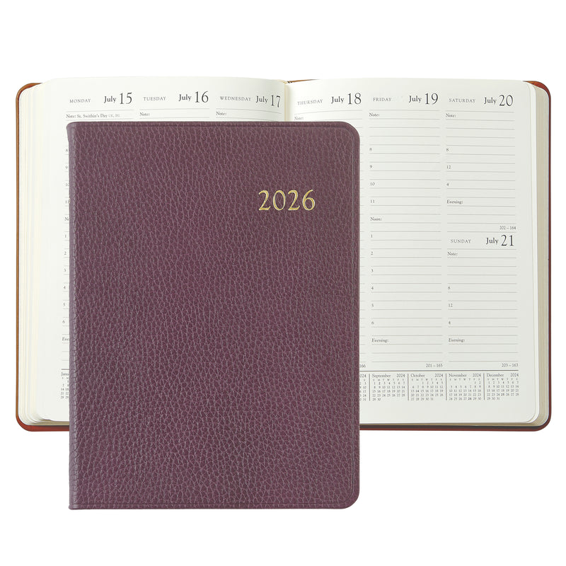 2026 Desk Diary Pebble Wine Leather