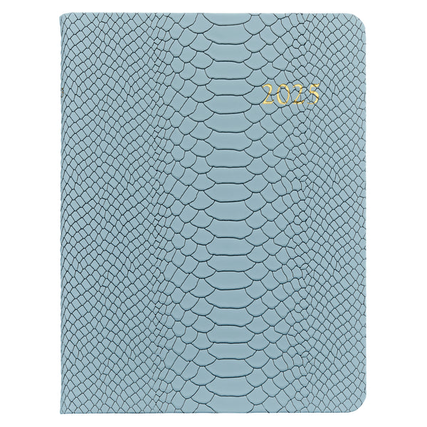 2025 Desk Diary Embossed Python Hydrangea Blue Leather
