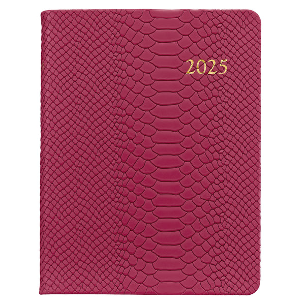 2025 Desk Diary Embossed Python Peony Pink Leather