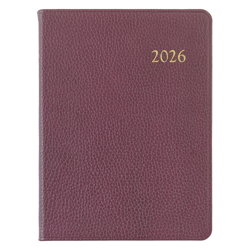 2026 Desk Diary Pebble Wine Leather