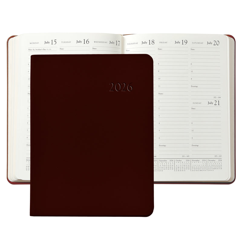 2026 Desk Diary Bordeaux Traditional Leather