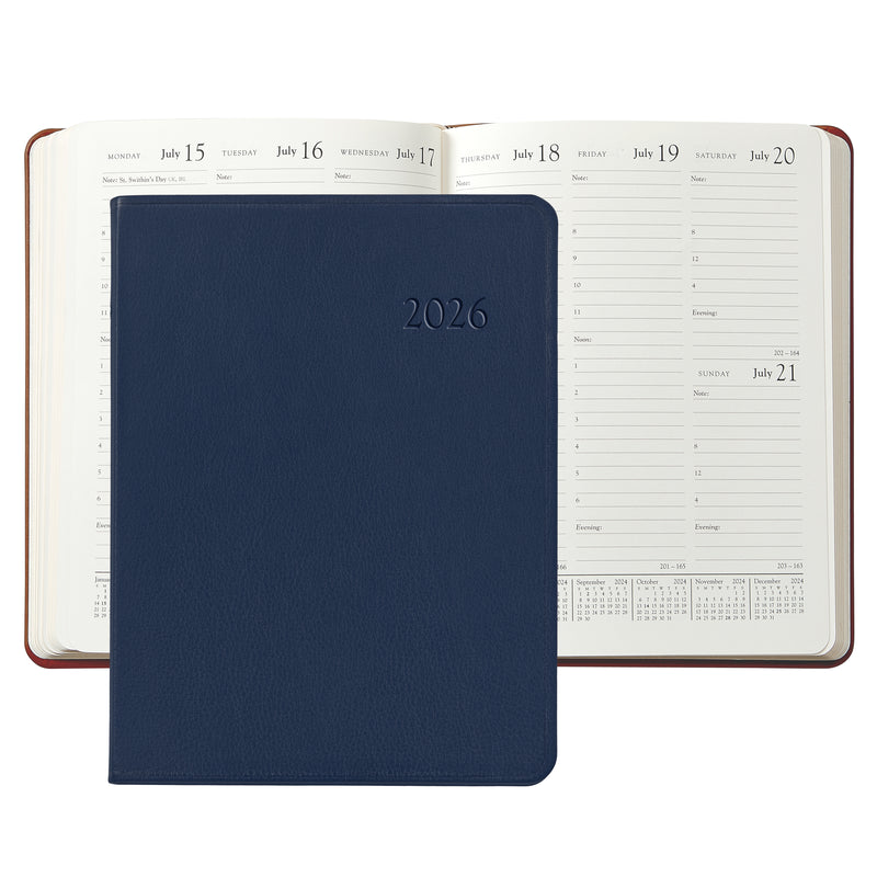 2026 Desk Diary Navy Blue Traditional Leather