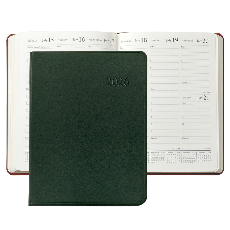 2026 Desk Diary Green Traditional Leather