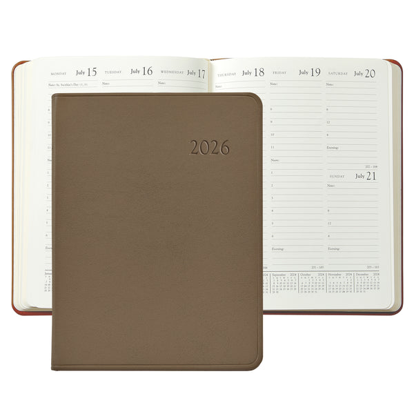 2026 Desk Diary Taupe Traditional Leather