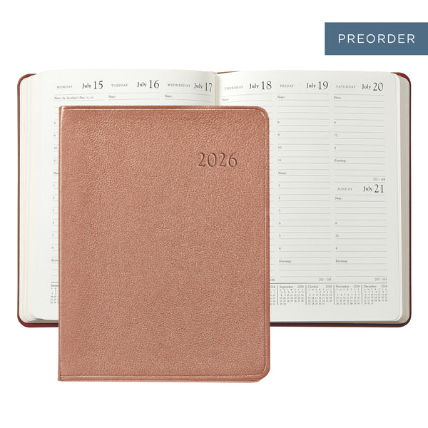 2026 Desk Diary Rose Gold Goatskin Leather