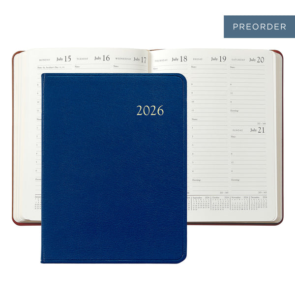 2026 Desk Diary Royal Blue Goatskin Leather